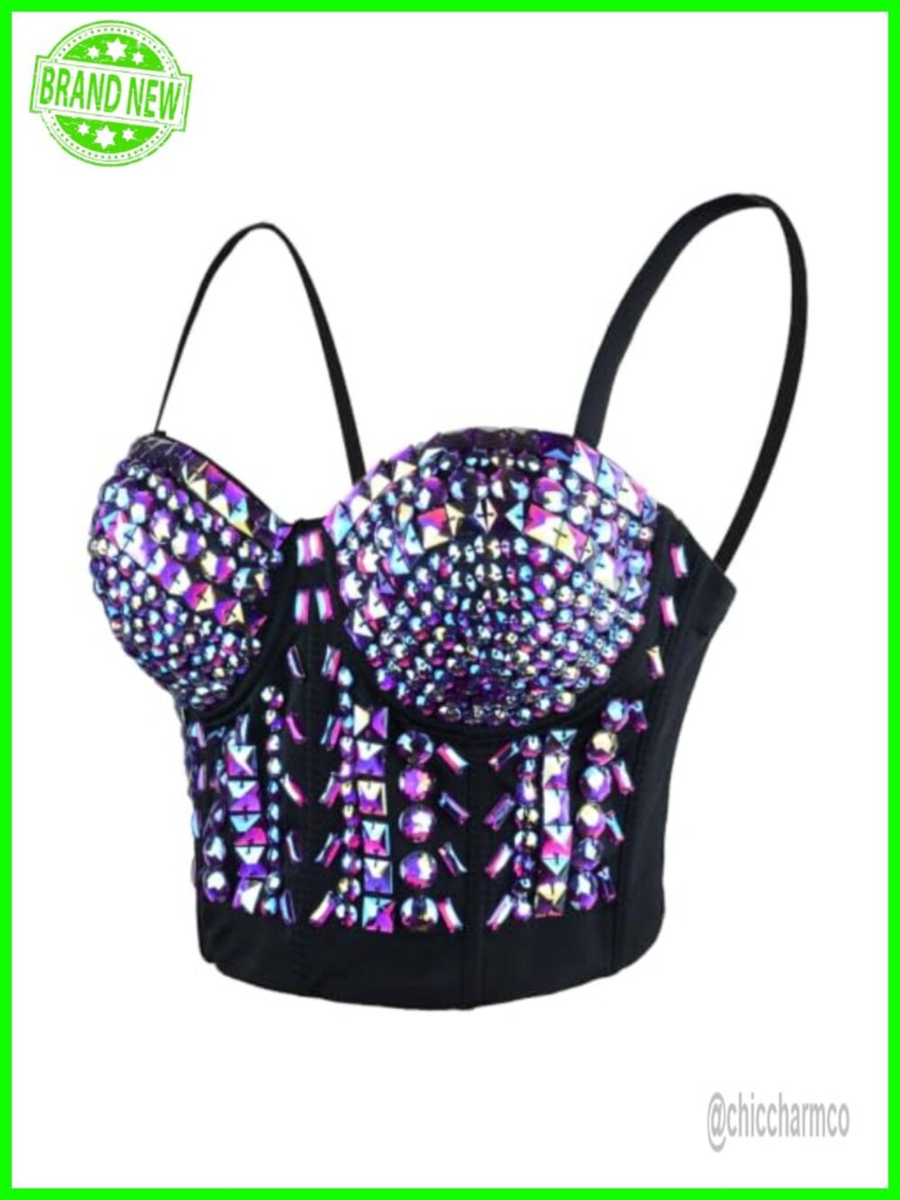 Rhinestone Bustier Crop Top Glitter Corset Club Party Push Up